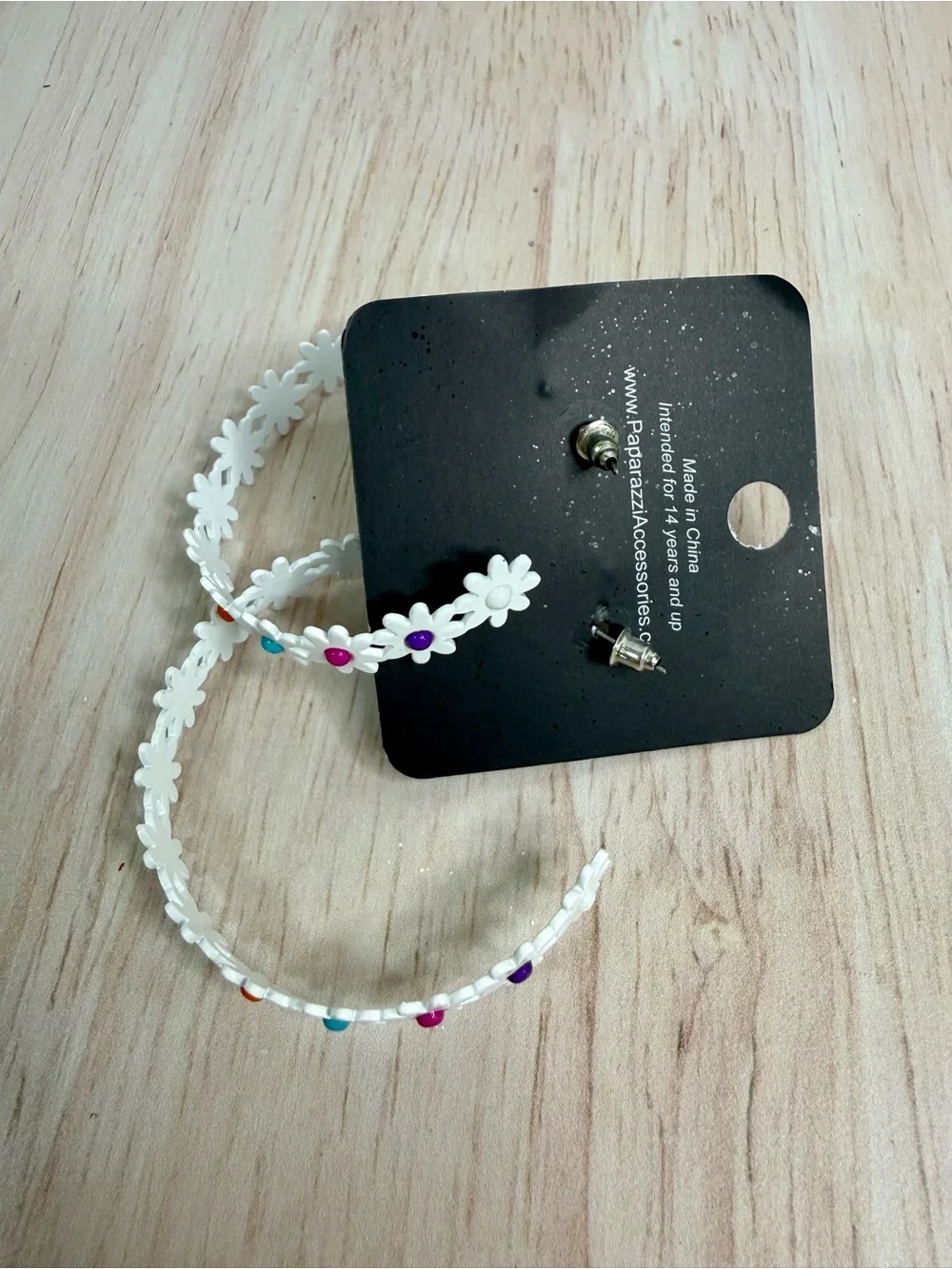 paparazzi White Daisy Hoop Earrings with Multicolor Accents